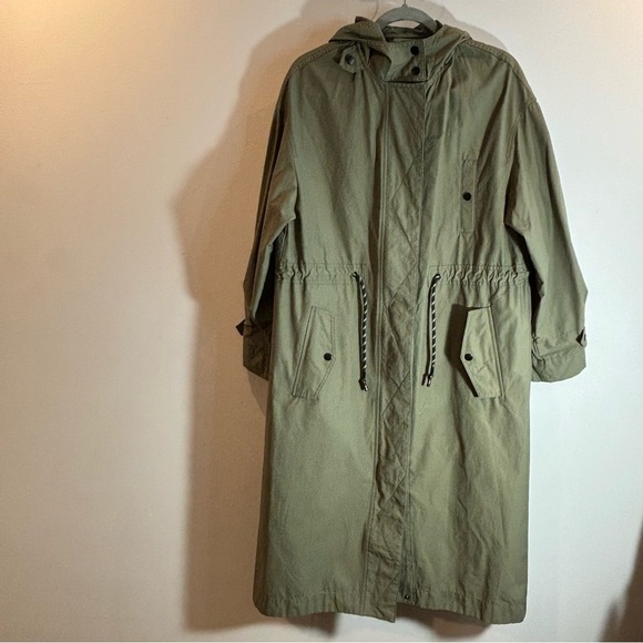 ZARA Sz M-L Trench Hooded Full Zip Snaps  Drawstring Military Cargo Style Coat - Picture 2 of 15